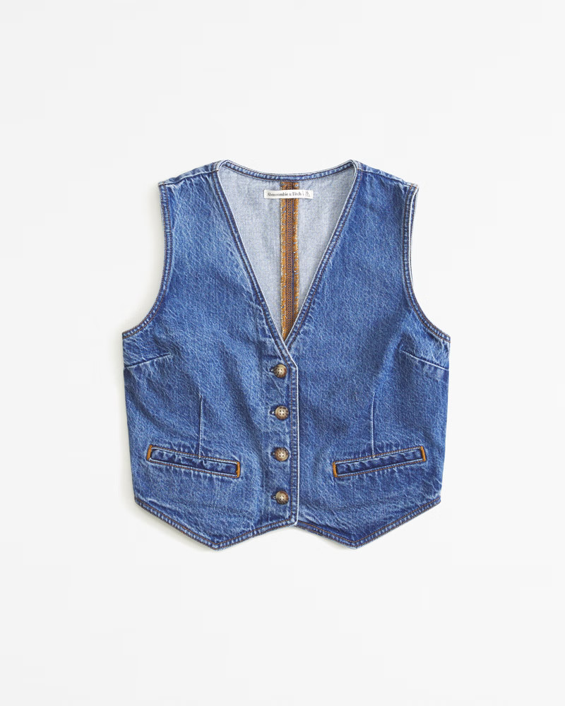 Abercrombie & Fitch Women's The A&F Mia Denim Vest in Medium Wash - Size L | Abercrombie & Fitch (US)