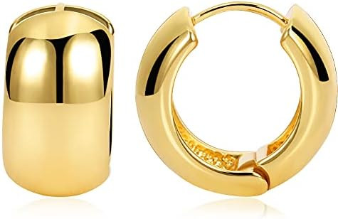 FAMARINE Chunky Thick Hoop Earrings for Women Gold Hoops Huggie Earrings for Men Gift | Amazon (US)