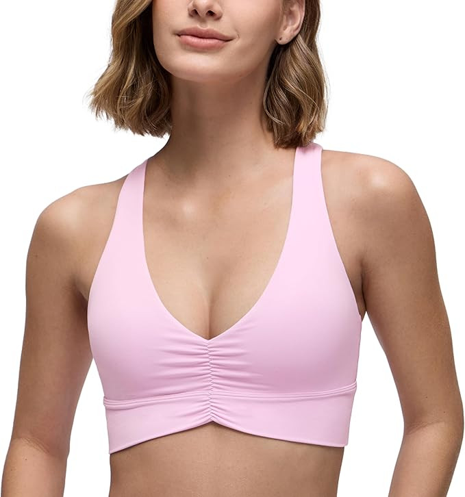 CRZ YOGA Butterluxe Ruched Longline Sports Bras for Women - V Neck Padded Yoga Tank Wide Straps C... | Amazon (US)