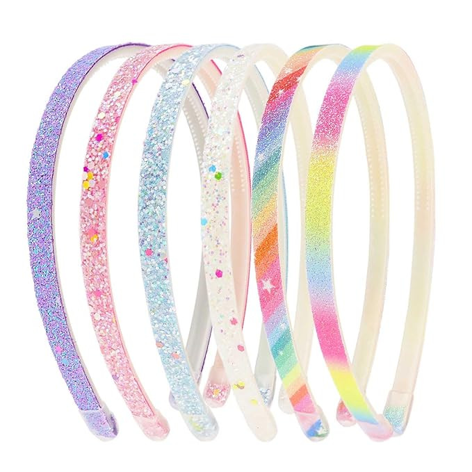 TKYPZY 6 Pack Glitter Headbands Thin Glitter Headband for Women Colorful Hair Accessories Plastic... | Amazon (US)