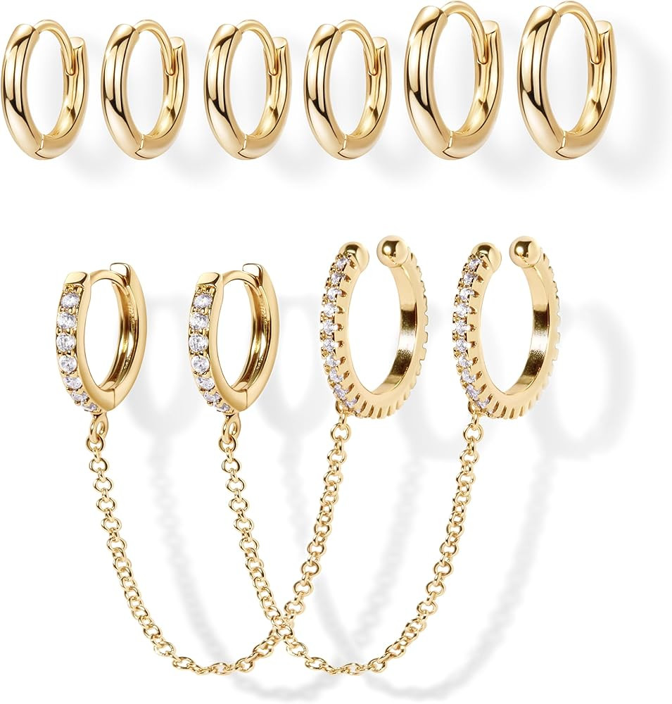 Small Gold Huggie Hoop Earrings Set for Women Men Hypoallergenic 14K Plated Stack Cartilage Earri... | Amazon (US)
