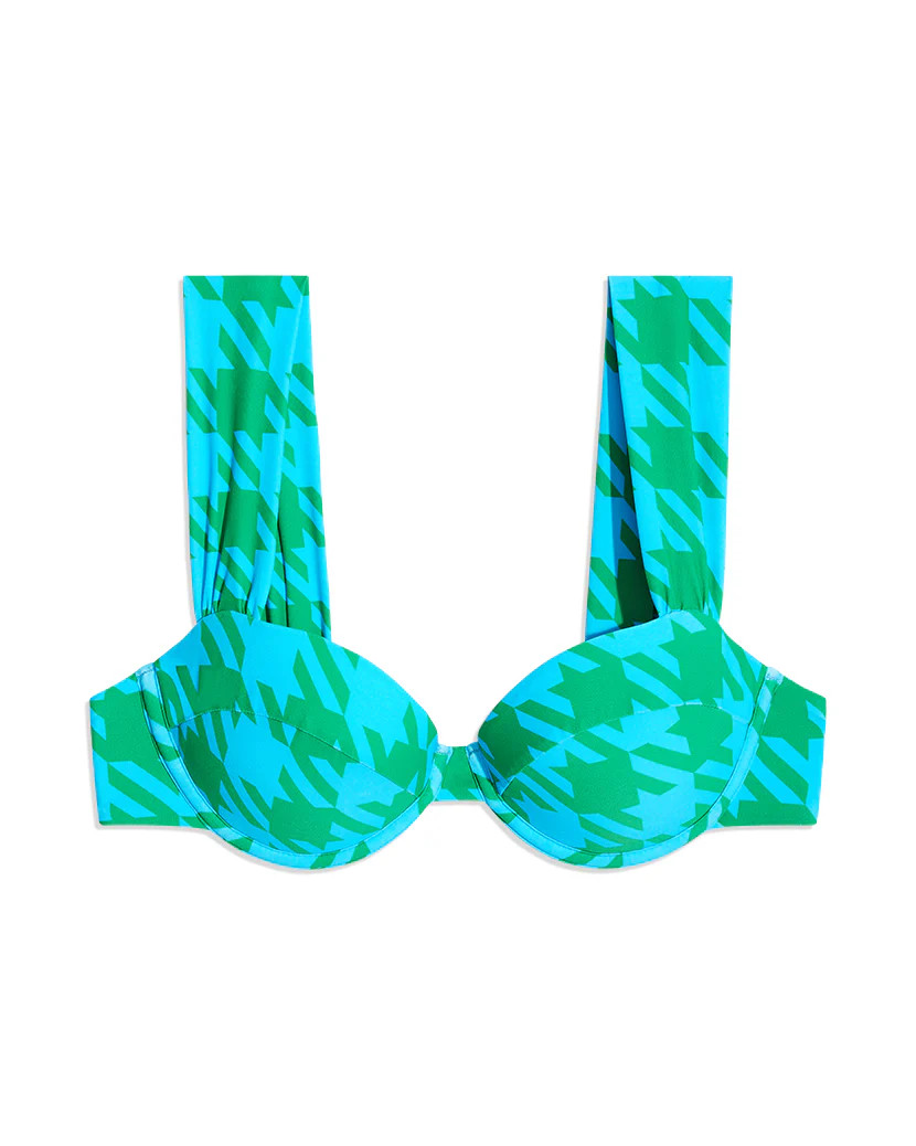 Claudia Oversized Houndstooth Bikini Top - Aqua Kelly Green XL | We Wore What