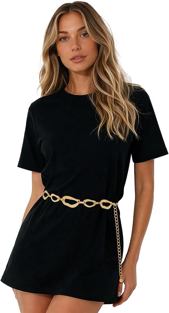 Chain Belt for Women, Adjustable Metal Waist Chain Fashion Decorative Belt for Dresses Jeans or O... | Amazon (US)