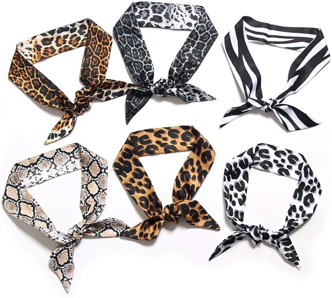 Uainhrt 6pcs Creative Leopard Grain Series Bag Handbag Handle Ribbon Scarf Hair Head Band Neck Scarf | Amazon (US)