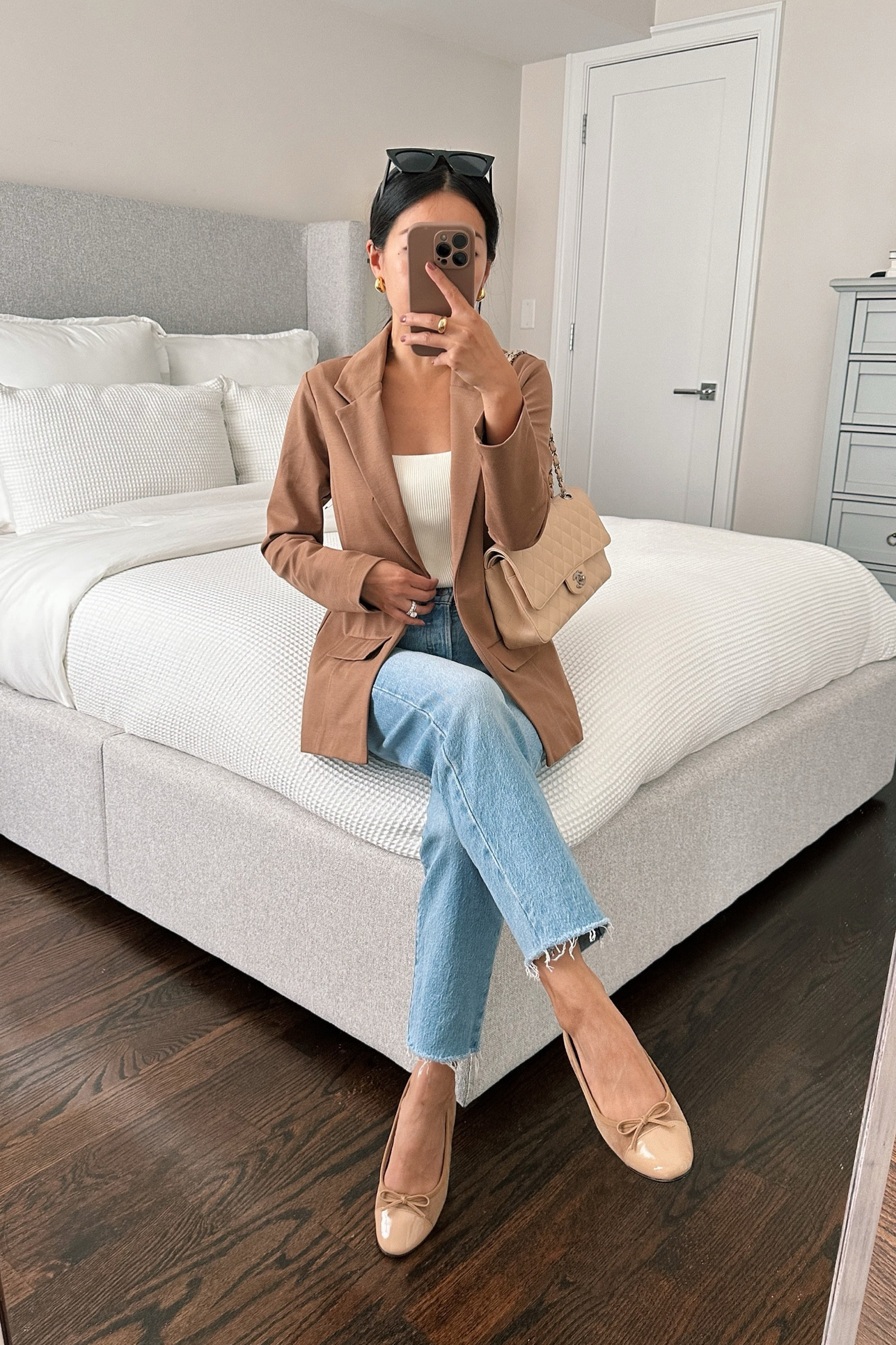 •Jeffrey Campbell ballet flats 5.5 - 

Beautiful neutral tan color cap toe ballet flats sz 5.5. These feel TTS to maybe a tad smaller than brands like Ann Taylor – I can usually do a 5 in Ann Taylor, but I needed the 5.5 in these. Width feels medium. Quality is pretty nice and at a glance they look quite similar to my Chanel ballet flats.

•Liverpool unstructured blazer xs petite 

•Levi jeans sz 25 (hems cut)

#petite fall smart casual work outfit 

#LTKshoecrush #LTKSeasonal #LTKstyletip