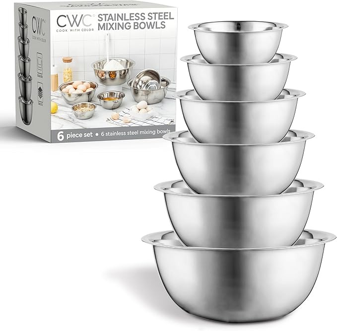 COOK WITH COLOR Stainless Steel Mixing Bowls Set - Nesting Bowls, 6 Pieces, Silver | Amazon (US)