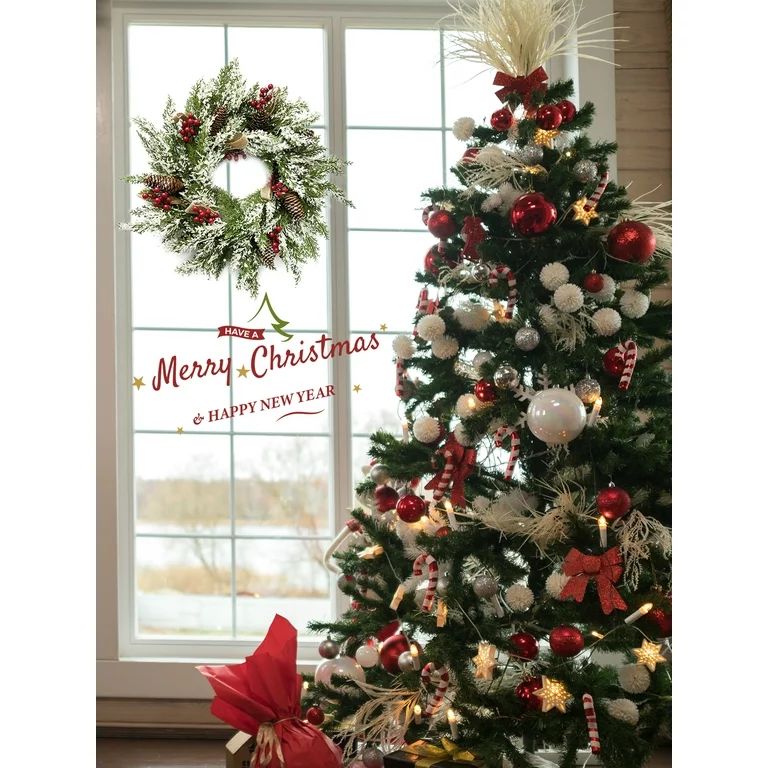 10Leccion Christmas Wreath with Hanger for Front Door, Outdoor Xmas Wreath, 23” | Walmart (US)