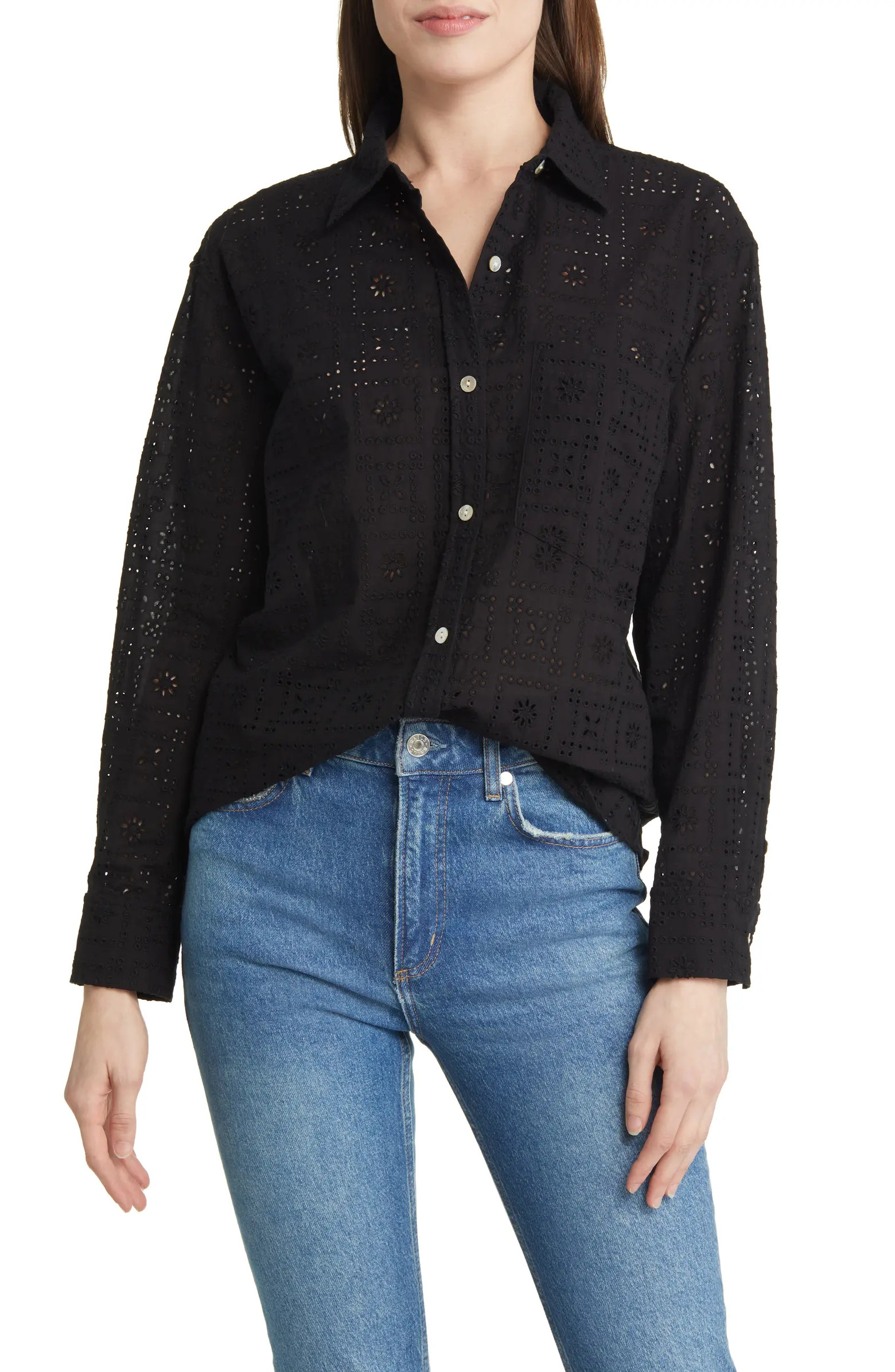 Arlo Eyelet Cotton Button-Up Shirt | Nordstrom