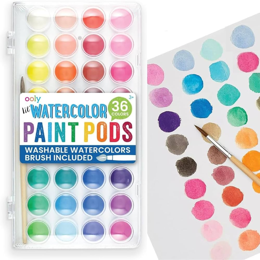 Ooly Lil' Watercolor Washable Paint Pods Set with Brush, 36 colors & 1 Paintbrush, Washable Water... | Amazon (US)