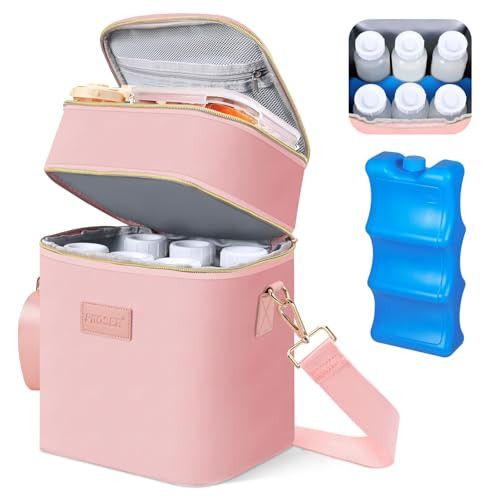 PIIOSER Breastmilk Cooler Bag with Ice Pack Fits 6 Baby Bottles Up to 9 Ounce, Insulated Baby Bottle Tote Bags, Double Layer Waterproof Leak-Proof with Shoulder Strap for Nursing & Working Mom (Pink) | Amazon (US)