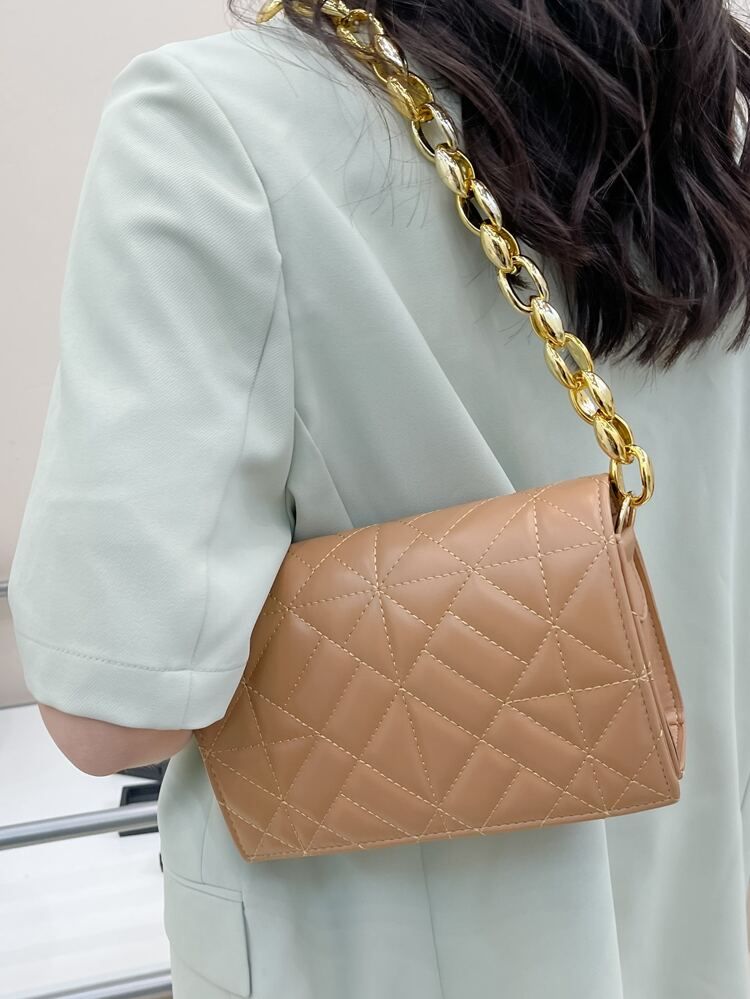 Quilted Embossed Flap Chain Bag | SHEIN