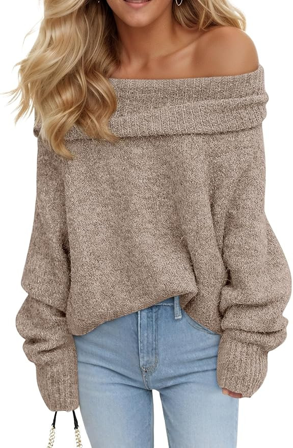 Saodimallsu Womens Off The Shoulder Sweaters Oversized Long Sleeve Loose Ribbed Knit Fall Trendy ... | Amazon (US)