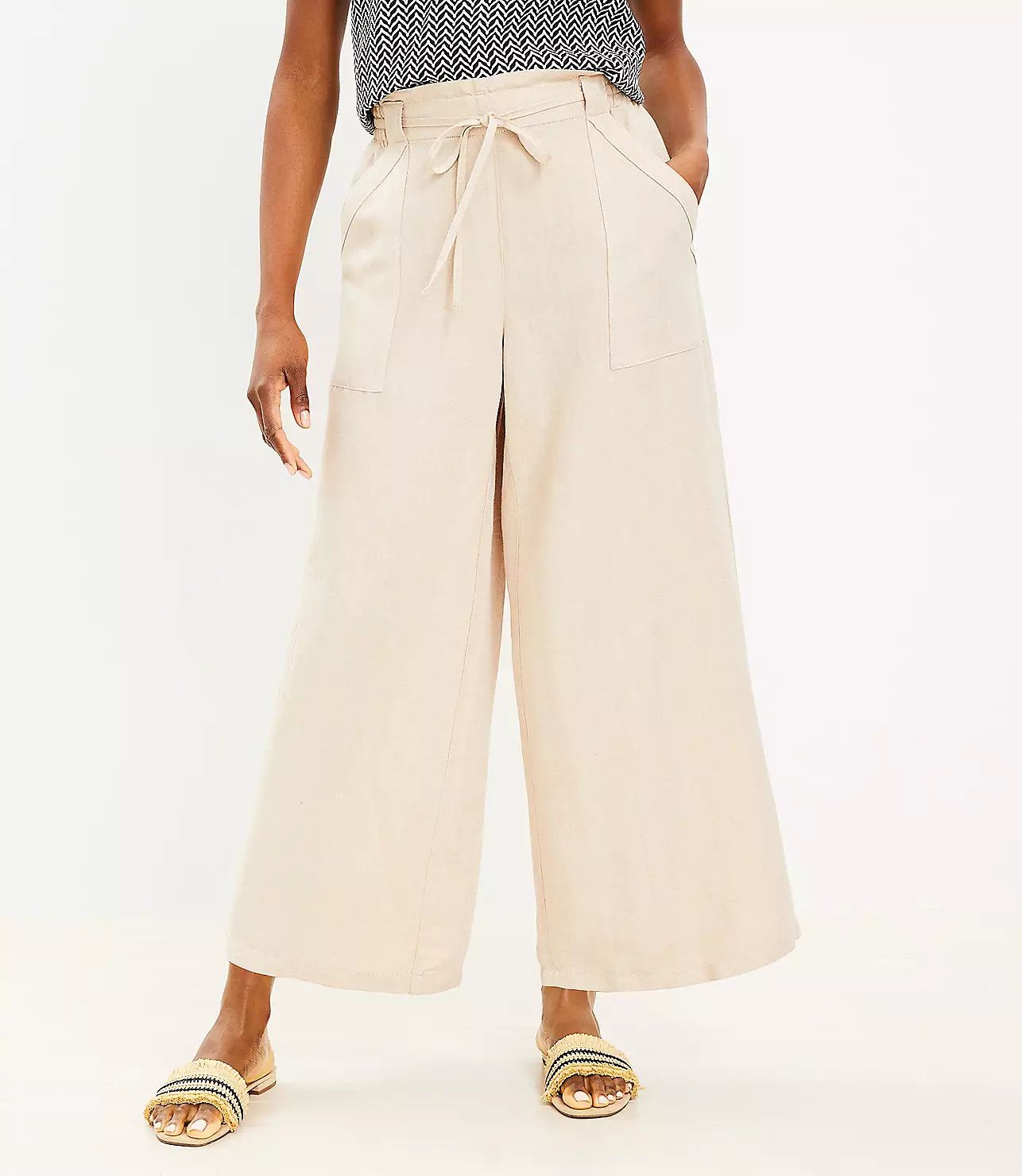 Pull On Linen Blend Wide Leg Pants | LOFT