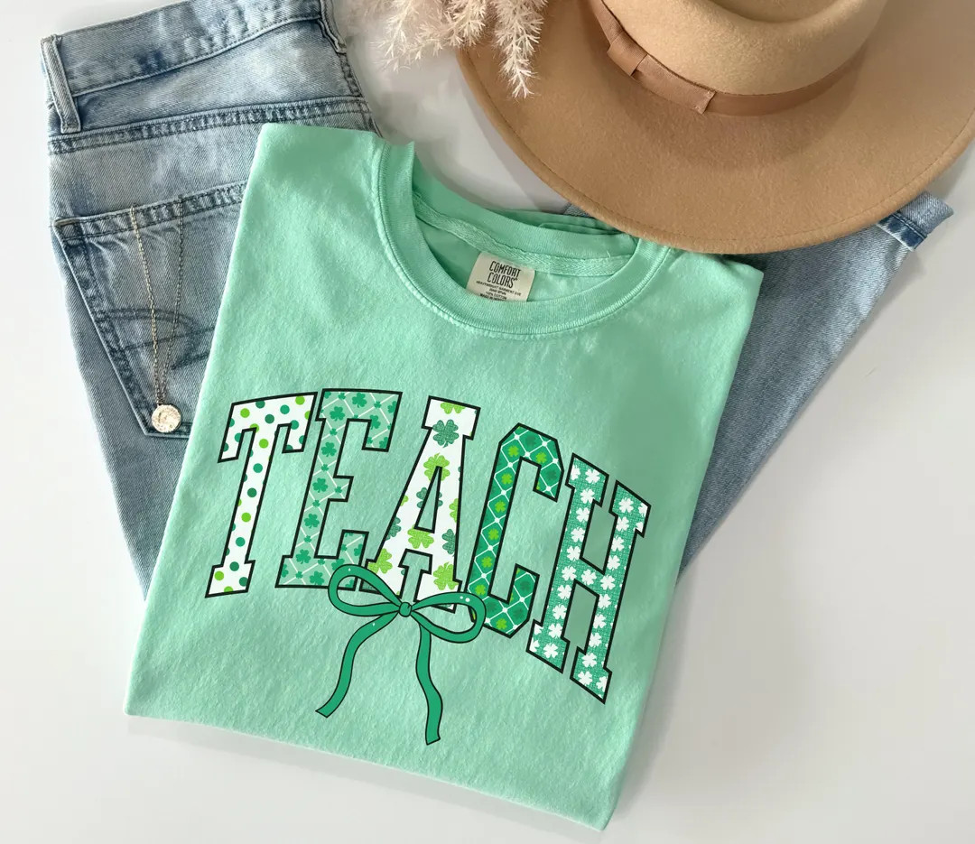 St. Patricks Day Teacher Shirt, Comfort Colors Shamrock Teach Tee, Gift for New Teacher, Lucky Te... | Etsy (US)