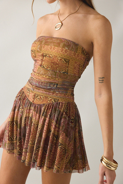 UO Modern Mesh Basque Waist Strapless Mini Dress | Urban Outfitters (US and RoW)