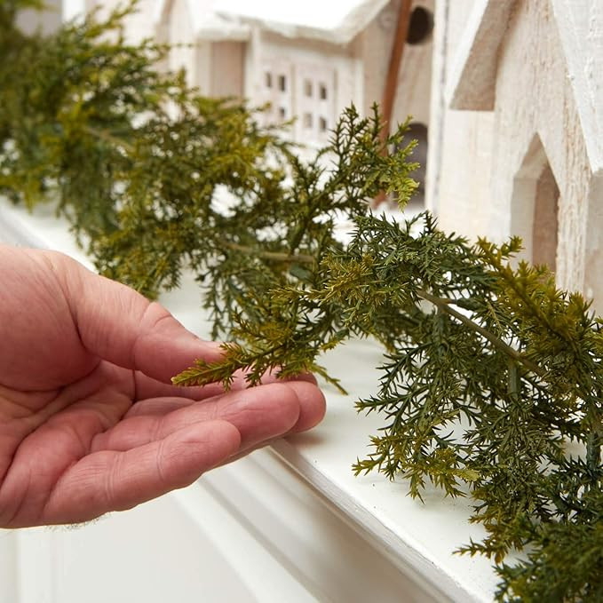 Realistic Artificial Vinyl Cedar Pine Evergreen Garland - - Faux Juniper Winter Greenery Garland ... | Amazon (US)