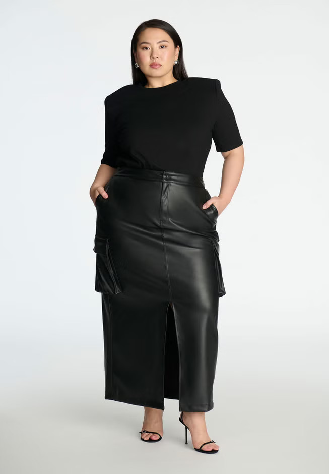 Maxi Cargo Faux Leather Skirt | Eloquii