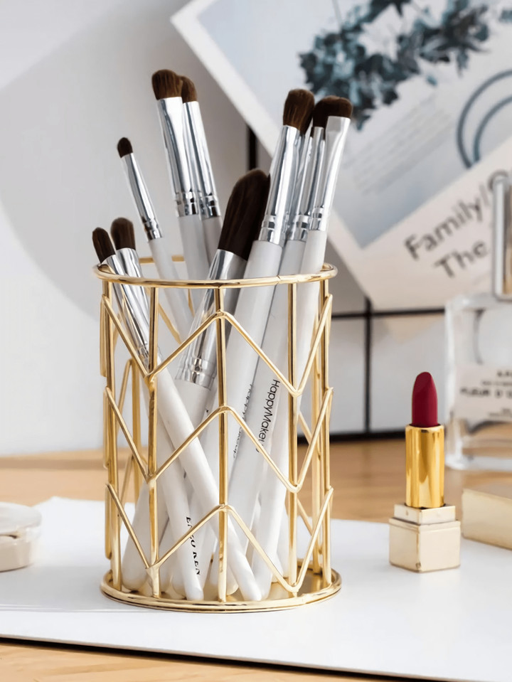 1pc Metal Hollow Pen Holder, Simple Makeup Storage Back To School | SHEIN