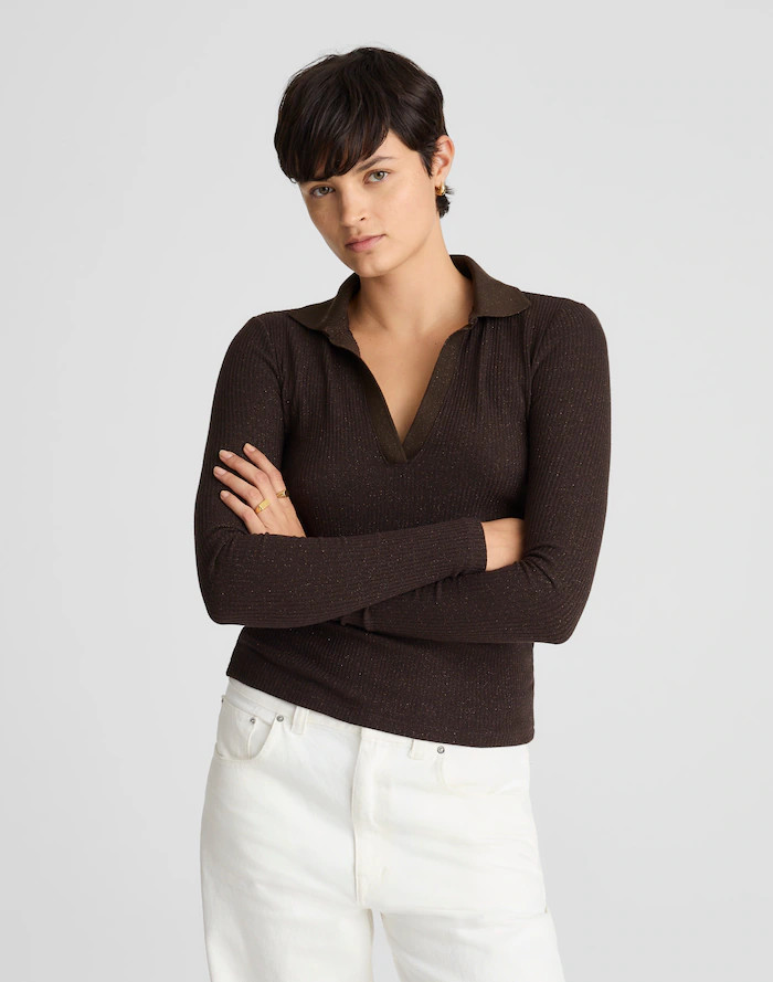 Sparkle Long-Sleeve Polo Top | Madewell