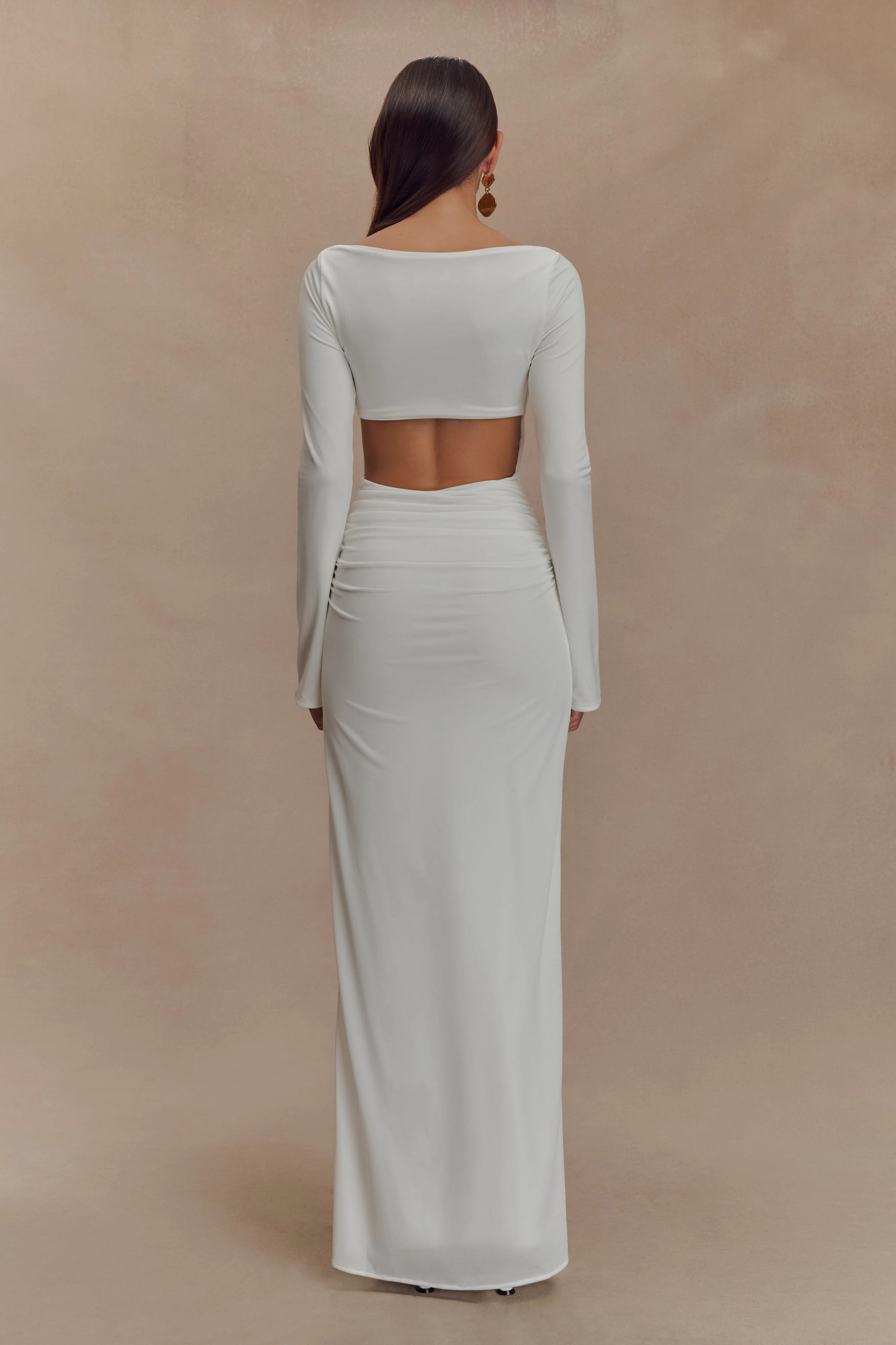 Slinky Cut Out Maxi Dress - White | MESHKI US