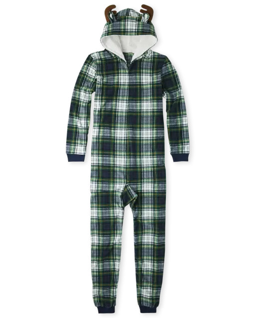 Unisex Adult Matching Family Christmas Long Sleeve Plaid Moose Fleece One Piece Pajamas | The Chi... | The Children's Place