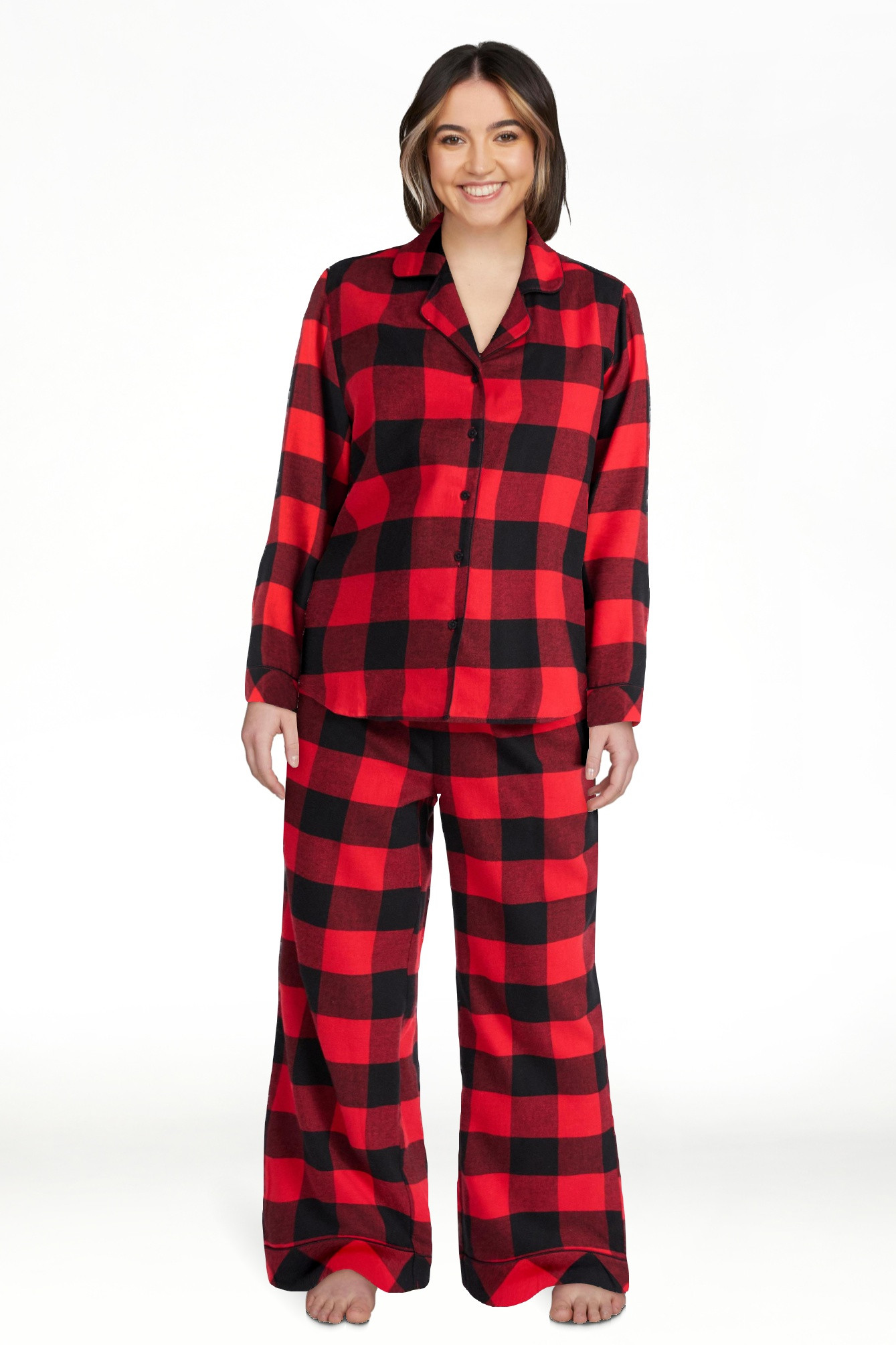 Joyspun Women's Long Sleeve Flannel Sleep Top and Pants Pajama Set, 2-Piece, Sizes XS-3X | Walmart (US)