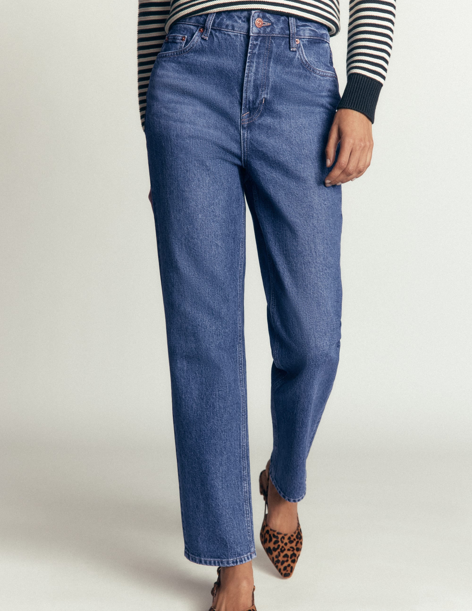 High Rise Straight Jeans-Navy Red Stripe | Boden (US)