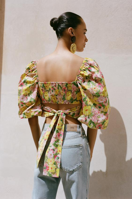 FLORAL PRINT TOP WITH BOW | Zara UK