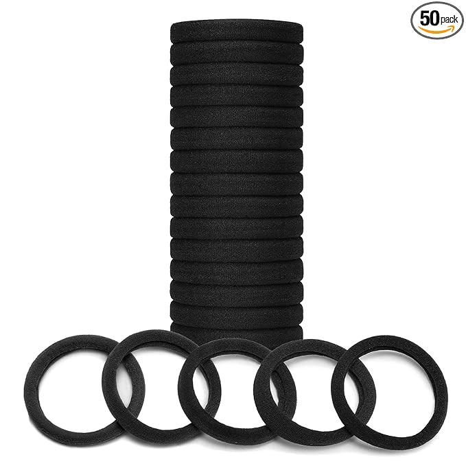 Mia Klein Hair Ties 50 Pcs Extra Thick 5CM, Bulk Elastic Hair Bands for Thick Heavy Hair, Seamles... | Amazon (US)