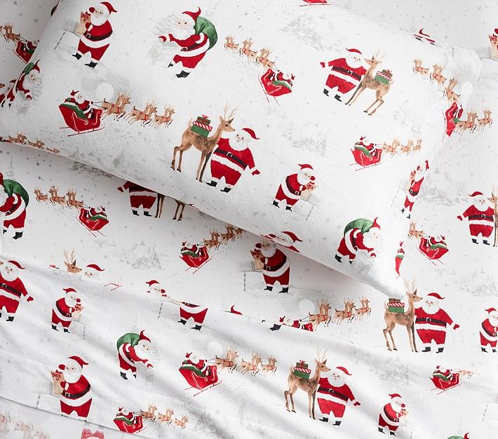 Heritage Santa Organic Sheet Set & Pillowcases | Pottery Barn Kids