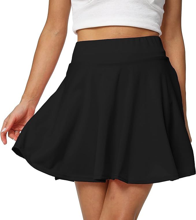 Sinono Basic Stretchy Solid Flared Casual Mini Pleated Skater Skirt | Amazon (US)