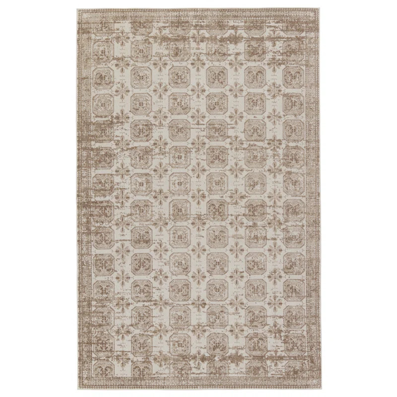 Phoebe Machine Washable Kimmons Geometric Area Rug in Tan/Cream | Wayfair North America
