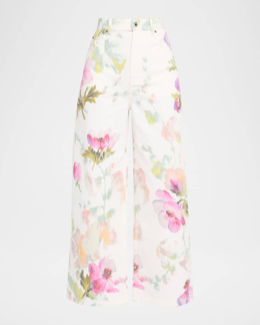 Loewe Floral-Print Wide-Leg Jeans | Neiman Marcus
