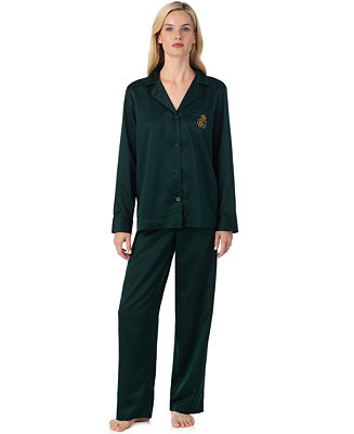 Lauren Ralph Lauren Women's Petite Long Sleeve Notch Collar Pajama Set - Macy's | Macy's