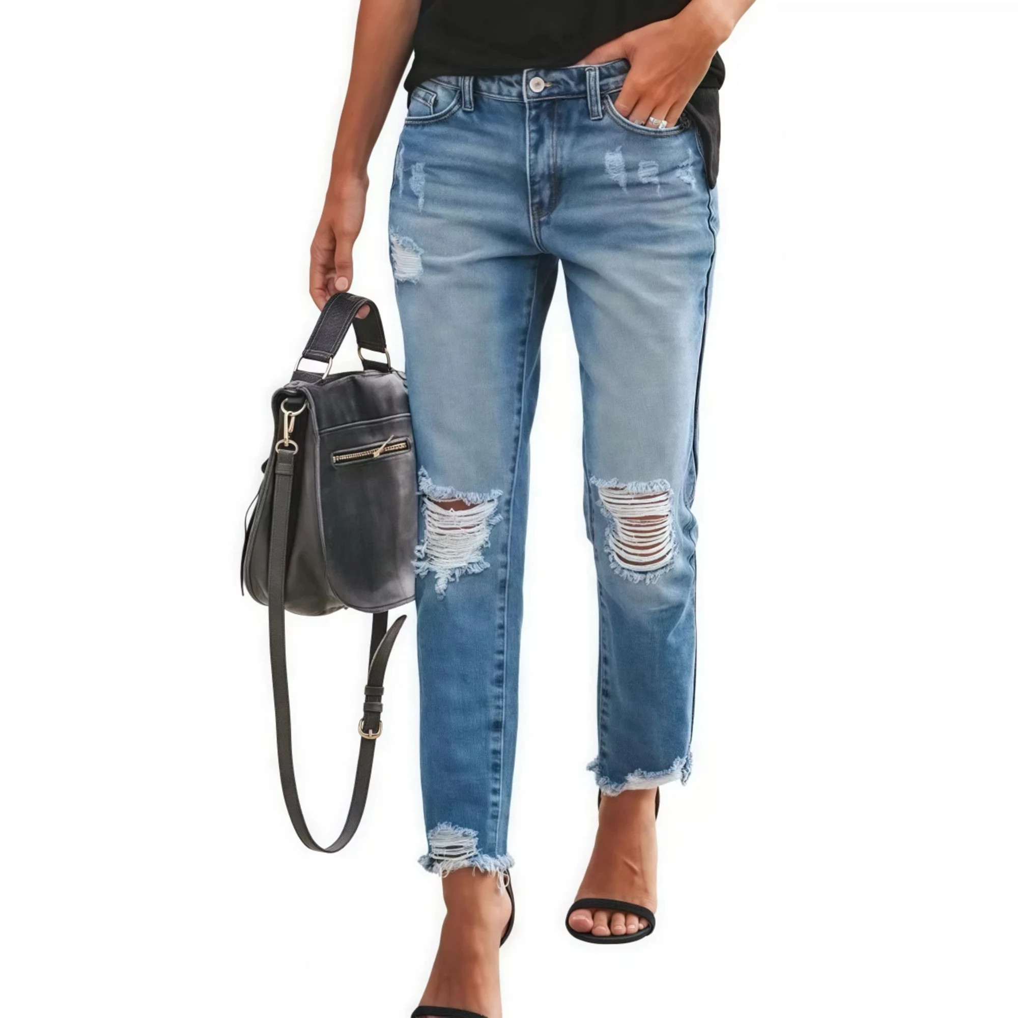 Womens Jeans High Waisted Stretchy Ripped Distressed Straight Ankle Denim Pants | Kohl's