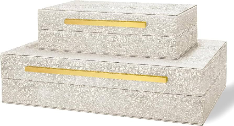 Modern Decorative Box Faux Shagreen Leather, Decorative Storage Boxes with Lids for Home Decor, L... | Amazon (US)