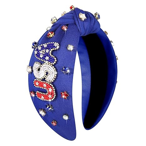 MOLOCH American Flag Headband 4th of July Headband for Women Beaded Sequin USA Stars Knotted Head... | Amazon (US)