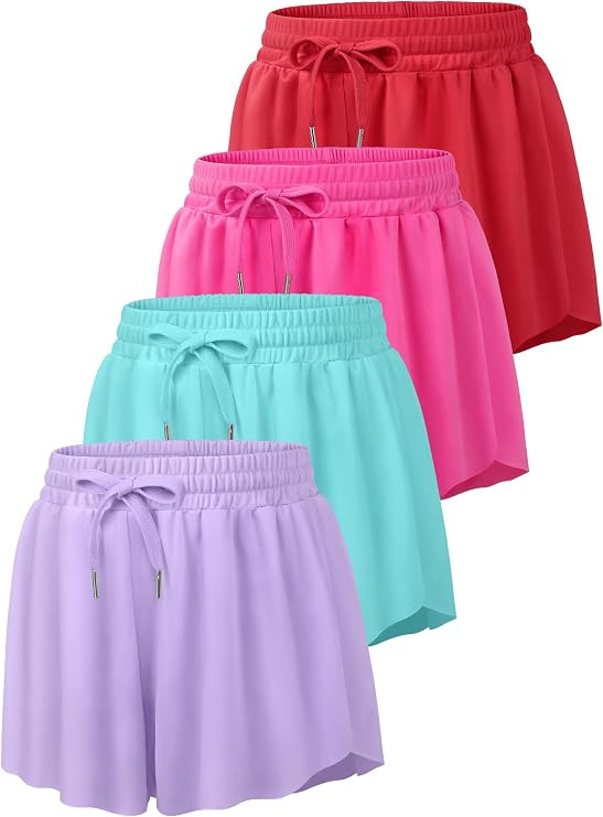 4 Pack Girls Butterfly Shorts for Teen Girl Skorts Flowy Athletic Dance Cheer Shorts 2-in-1 Kids ... | Amazon (US)