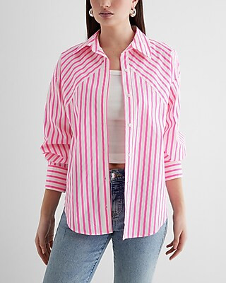Poplin Striped Boyfriend Portofino Shirt | Express