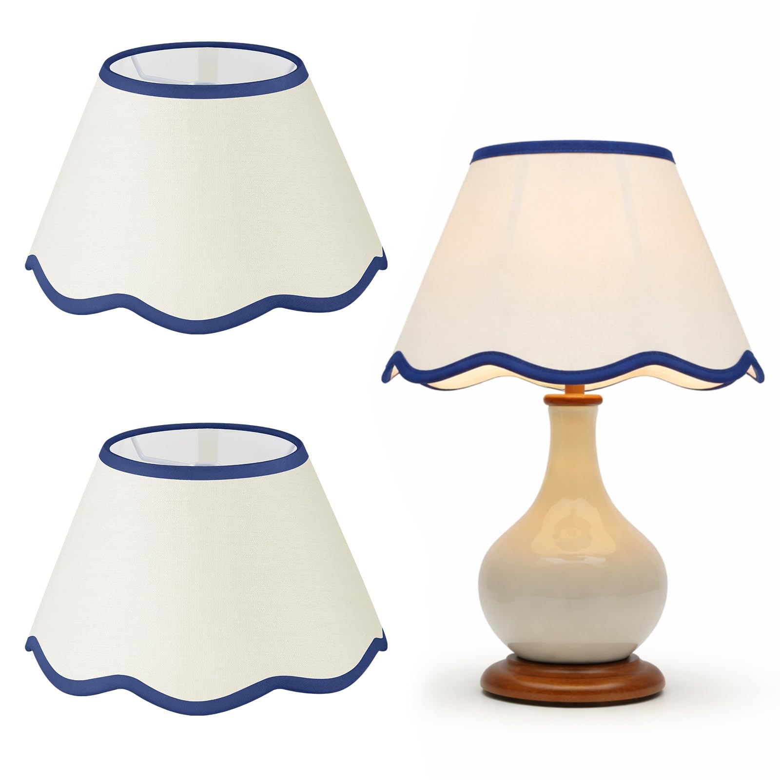 VIHOSE 9.4'' Bottom x 5.9'' High x 5.1'' Top Set of 2 Beige Lamp Shade with Petal Edge, Fabric Ch... | Amazon (US)