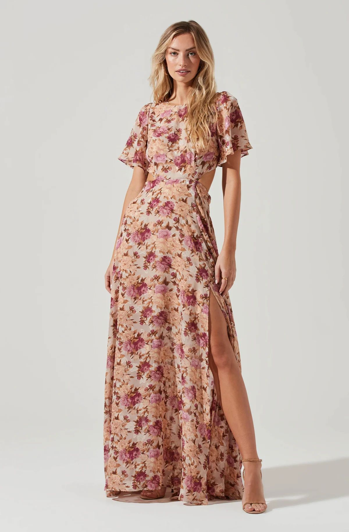 Katrina Floral Cutout Flutter Sleeve Maxi Dress | ASTR The Label (US)