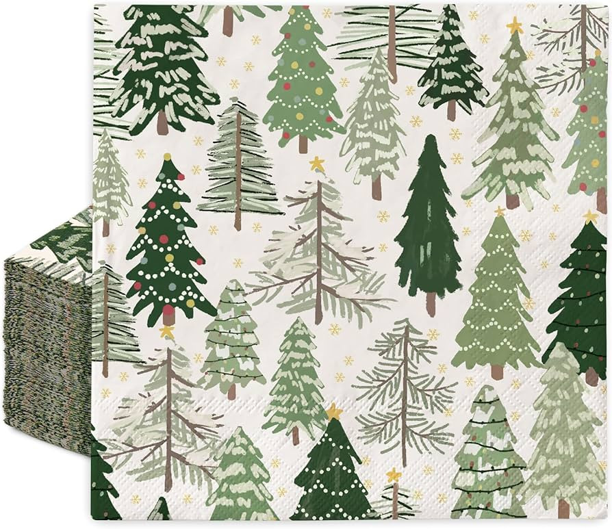 AnyDesign 80Pcs Christmas Paper Napkins Xmas Tree Dinner Napkins Forest Disposable Hand Napkin fo... | Amazon (US)