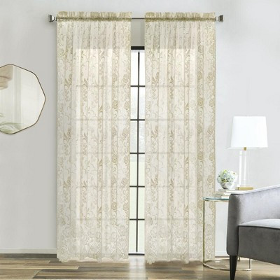 Habitat Limoges Sheer Rod Pocket Timeless and Naturalistic Floral Designs Selvedge Sides Curtain Panel 55" x 84" Ivory | Target