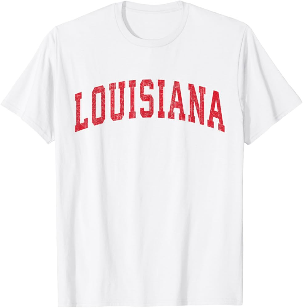 Louisiana LA Vintage Athletic Sports Design Red Style T-Shirt | Amazon (US)