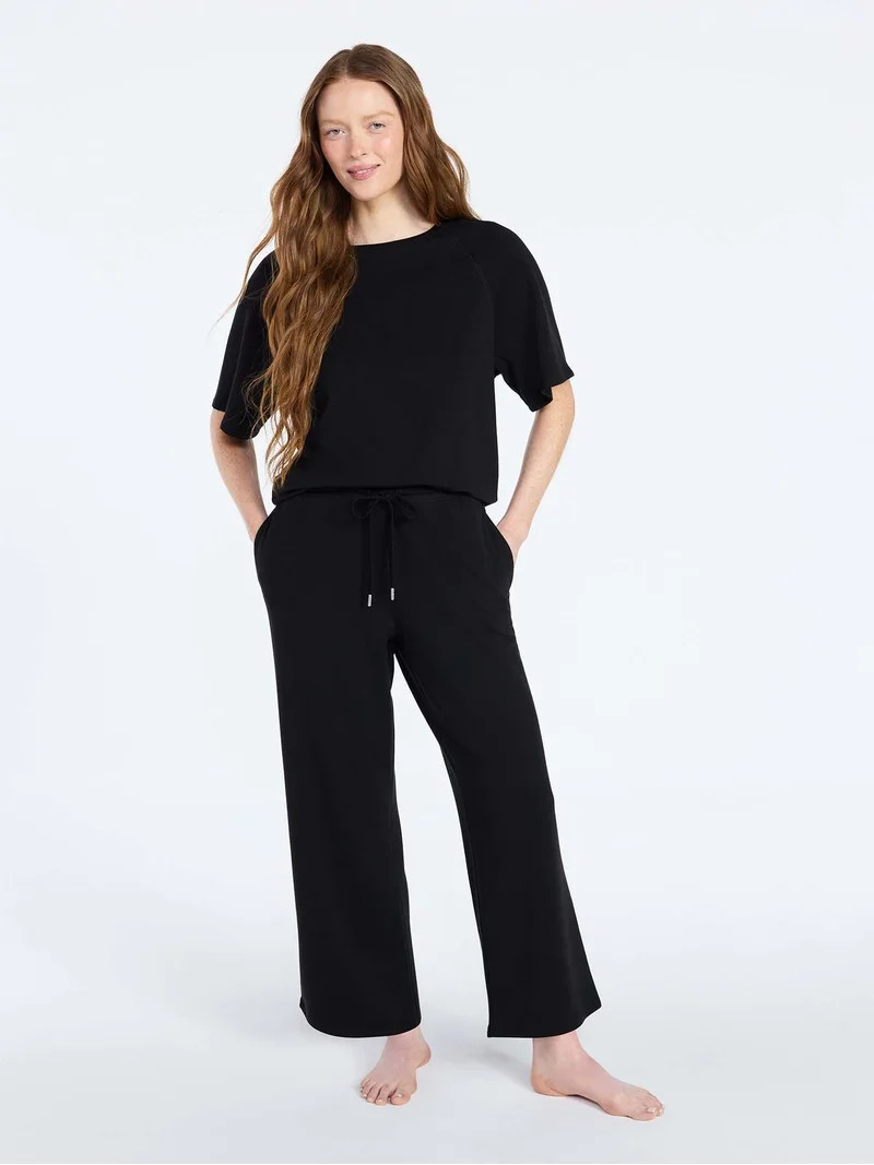 Joyspun Women's French Terry Lounge Sleep Short Sleeve Top and Capri Pants Set, 2-Piece, Sizes XS... | Walmart (US)