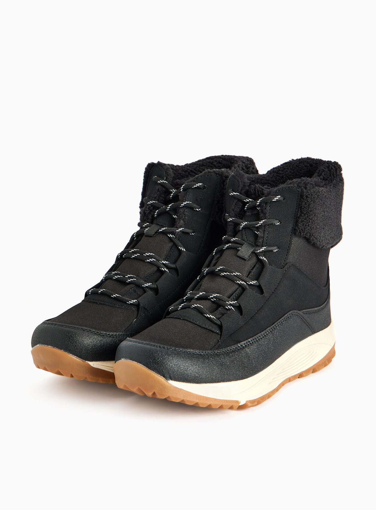 Black Sherpa Cuff Sporty Hiker Boots | Tu Clothing