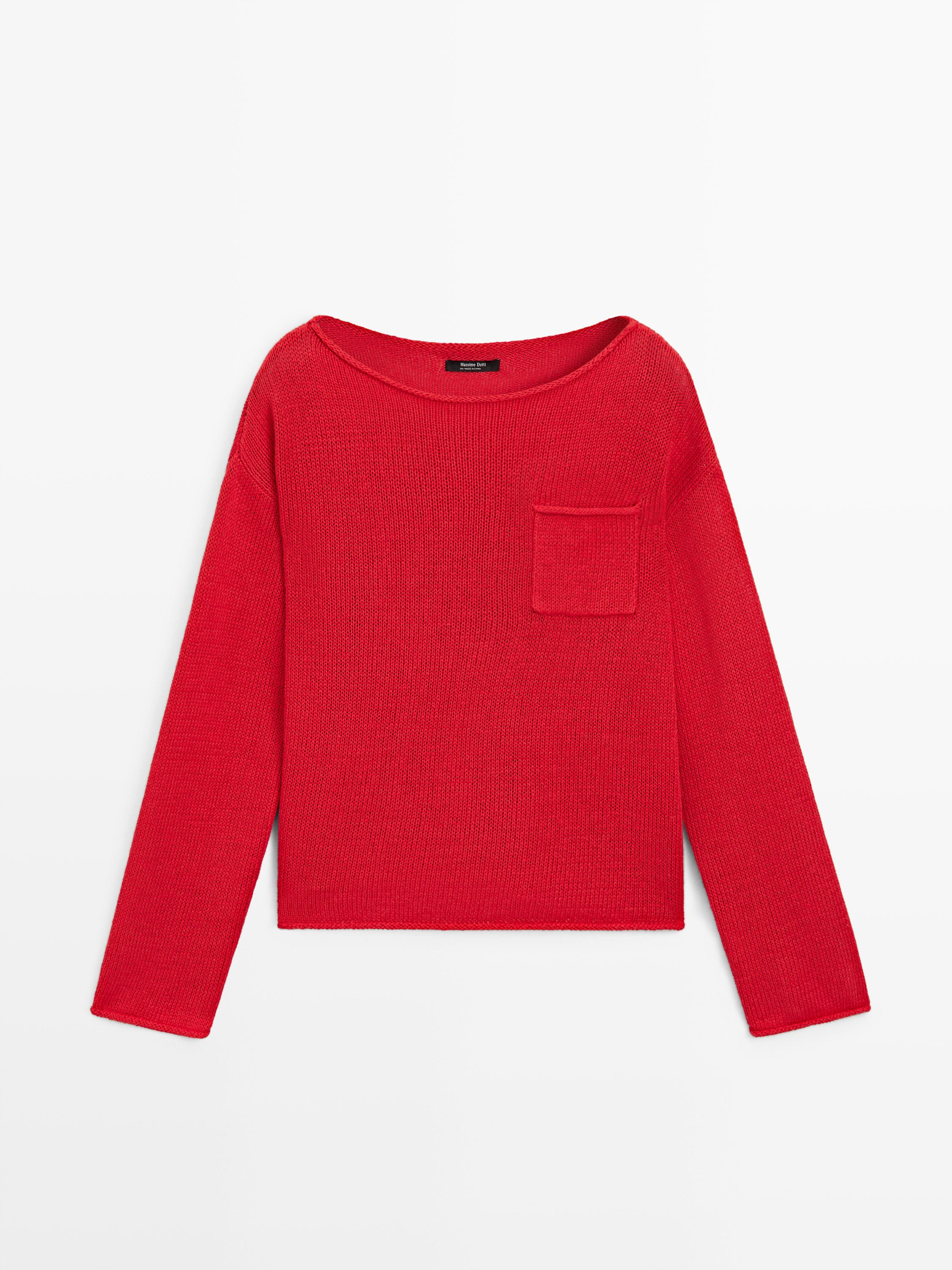 Cotton and linen knit sweater with pocket detail | Massimo Dutti US