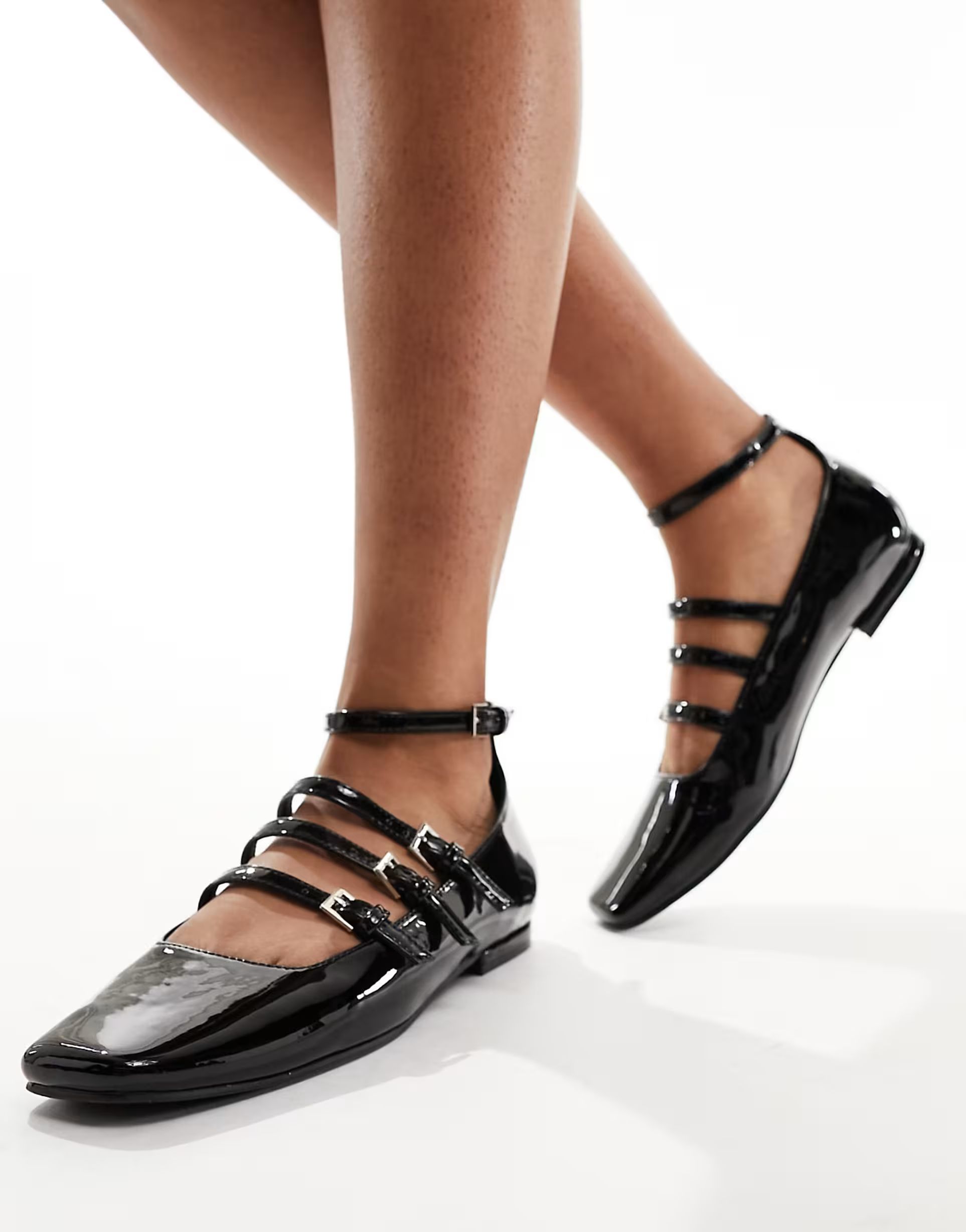 Public Desire Sherry strappy mary jane ballet flats in black patent | ASOS (Global)