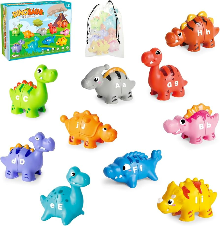52 PCS Dinosaur Alphabet Learning Toys for Toddlers Kids 3-5, 10 Different Dinosaur Figures, Doub... | Amazon (US)