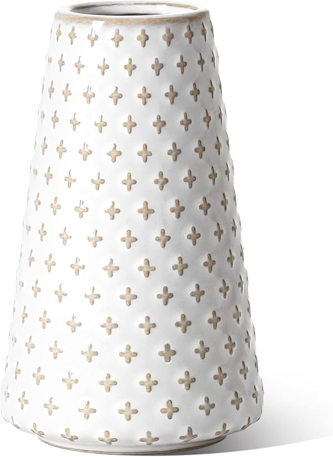 Small Flower Vase for Decor, 6 Inch White Ceramic Vase for Lego Flowers, Tulip and Pampas Grass, ... | Amazon (US)